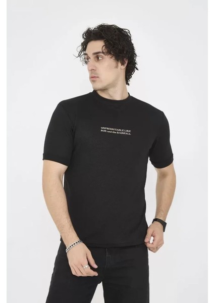 Unisex Bisiklet Yaka Slim Fit T-Shirt- Siyah fiyatları