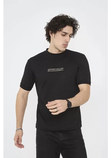 Unisex Bisiklet Yaka Slim Fit T-Shirt- Siyah fırsatları
