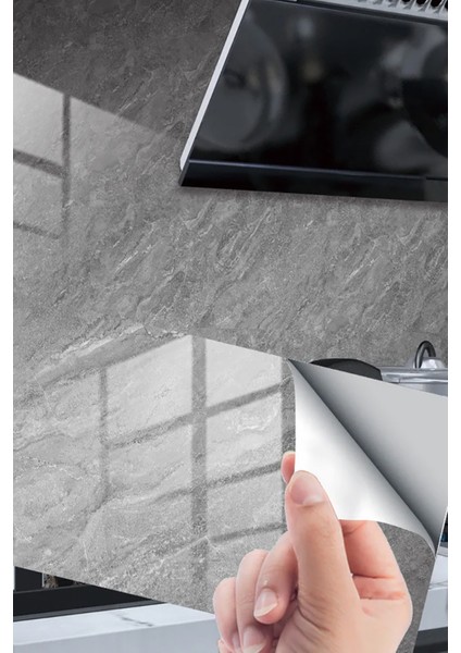 Gri Mermer Desenli Plastik Duvar Sticker Duvar Kağıdı Şık Zarif 60X30 Duvar Kağıdı 3 Adet