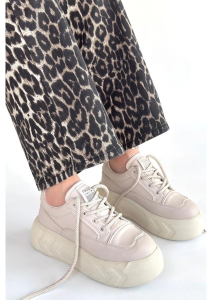 Xmpdby Emwa Bej Cilt Bağcıklı Spor Ayakkabı (Numara: 37)