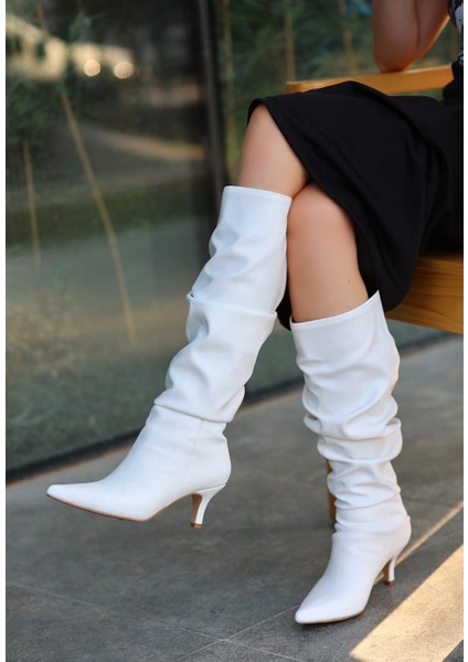 Xmpdby Zelya Beyaz Cilt Topuklu Çizme (Numara: 39) modelleri