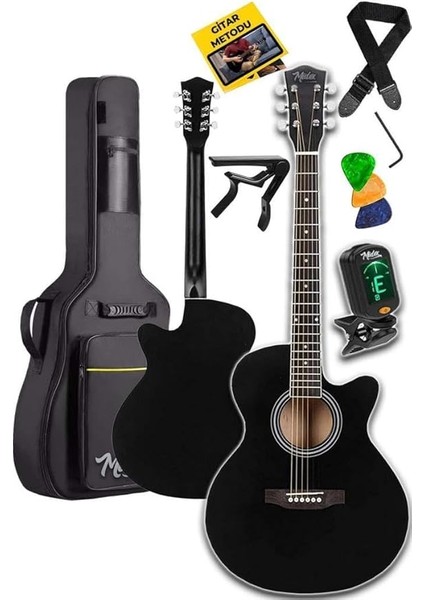 XC-200BK Kesik Kasa Siyah Akustik Gitar 4/4 Yetişkin Üst Segment (Gigbag Çanta Tuner Capo Askı Pena)