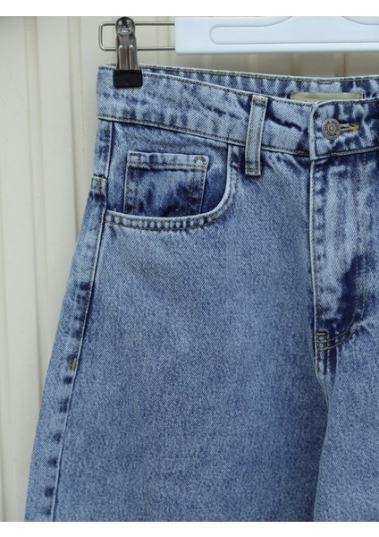 Cepli Bol Paça Fermuarlı Kot Pantolon -Buz Mavi fiyatları