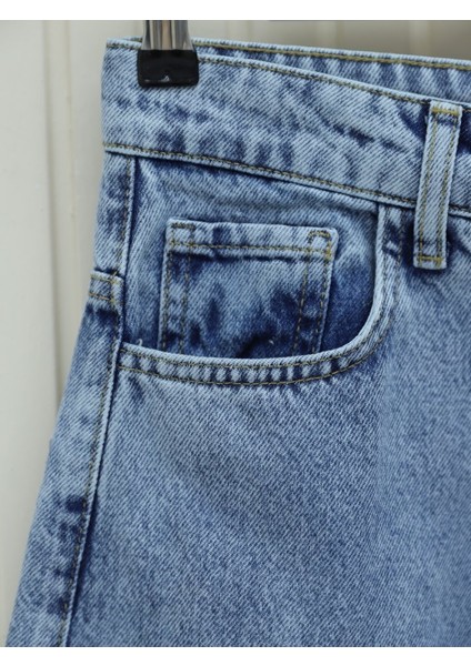 Cepli Bol Paça Fermuarlı Kot Pantolon -Buz Mavi modelleri