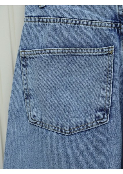 Cepli Bol Paça Fermuarlı Kot Pantolon -Buz Mavi fırsatları