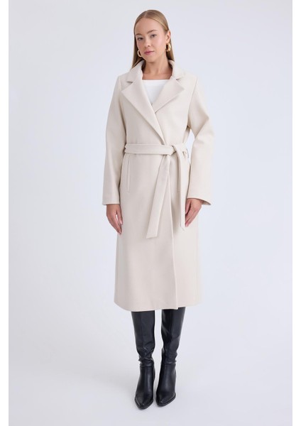 Ceket Yaka Kuşaklı Kaşe Kaban fiyatları