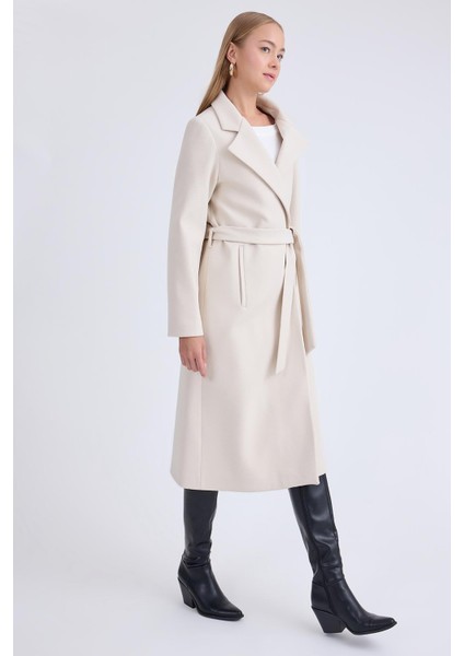 Ceket Yaka Kuşaklı Kaşe Kaban indirimleri