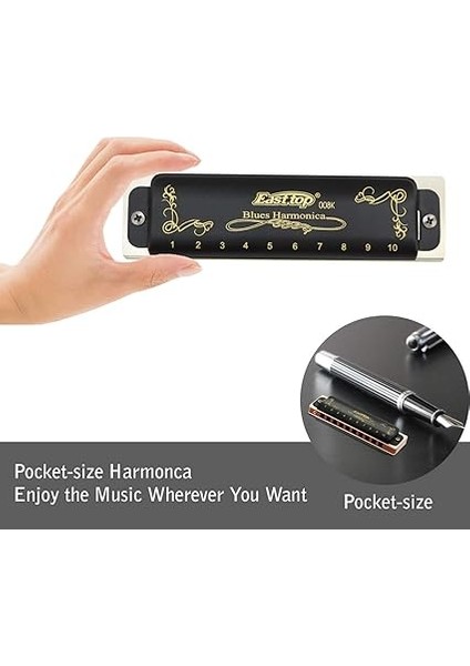 Top Diatonic Blues Harmonika C T008K 10 Delikli Harmonika Profesyonel Oyuncular, Yeni Başlayanlar, Öğrenciler, Yetişkinler, Çocuklar, Hediye Için fırsatları
