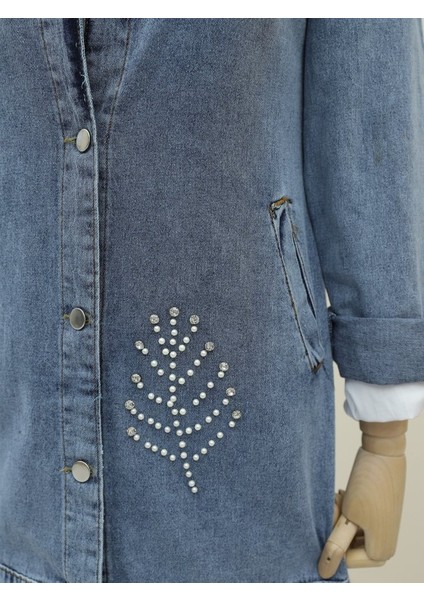 Yaprak Taş Detaylı Kot Ceket -Buz Mavi fiyatları