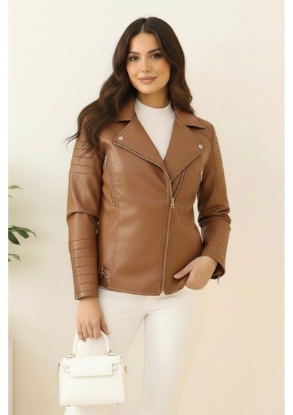 Yeni Sezon Kadın Deri Polar Astarlı Mont KS2558 Taba - 40 fiyatları