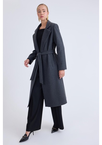 Ceket Yaka Kuşaklı Kaşe Kaban modelleri