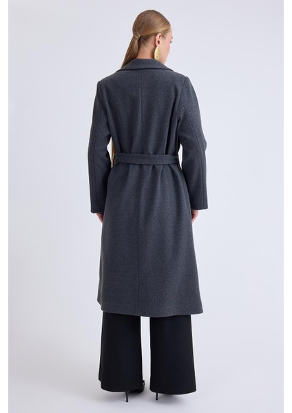 Ceket Yaka Kuşaklı Kaşe Kaban fırsatları