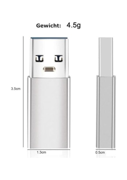 Usb-C To USB 3.0 Adaptör | Type-C Dişi - USB 3.0 Erkek Dönüştürücü | Yüksek Hızlı Data ve Şarj | Tak-Çalıştır | Telefon, Tablet, Laptop Uyumlu Gümüş modelleri