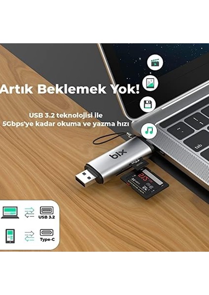 Bix Adp-11 Mikro Sd Kart Okuyucu Type-C & USB 3.2 Gen1, Hafıza Kartı Okuyucu Micro Sd Için Otg, Sdhc, Sdxc, Mmc Kart Adaptörü, Ipad, Macbook, Bilgisayar, Telefon ve Tablet ile Uyumlu fiyatları