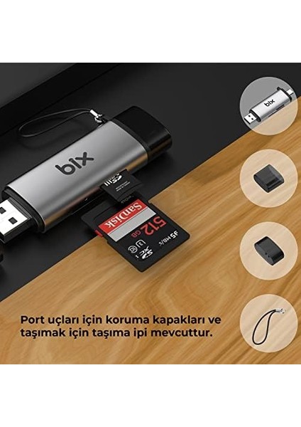Bix Adp-11 Mikro Sd Kart Okuyucu Type-C & USB 3.2 Gen1, Hafıza Kartı Okuyucu Micro Sd Için Otg, Sdhc, Sdxc, Mmc Kart Adaptörü, Ipad, Macbook, Bilgisayar, Telefon ve Tablet ile Uyumlu modelleri