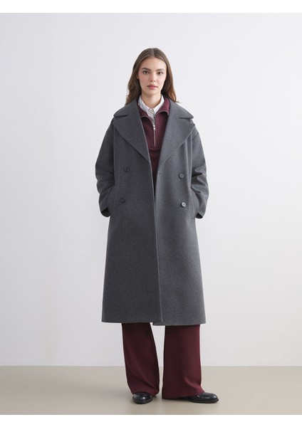 Yeni Sezon Ceket Yaka Kadın Kaşe Kaban