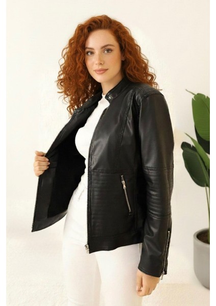 Yeni Sezon Polar Astarlı Kadın Suni Mont KS2554 40 - Siyah modelleri