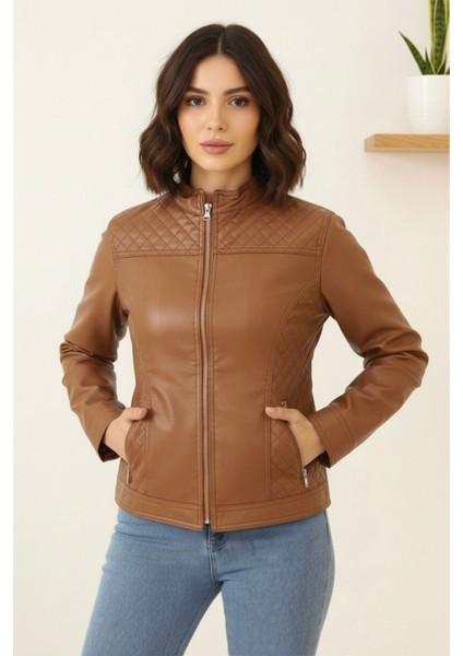 Polar Astarlı Deri Yeni Sezon Kadın Mont KS2556 Taba - 42 modelleri