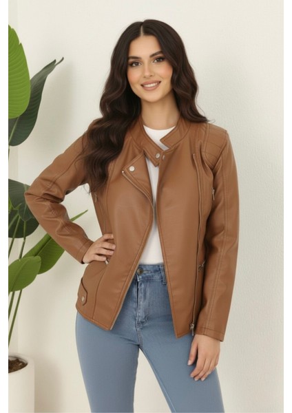 Kadın Deri Polar Astarlı Yeni Sezon Mont KS2557 Taba - 38