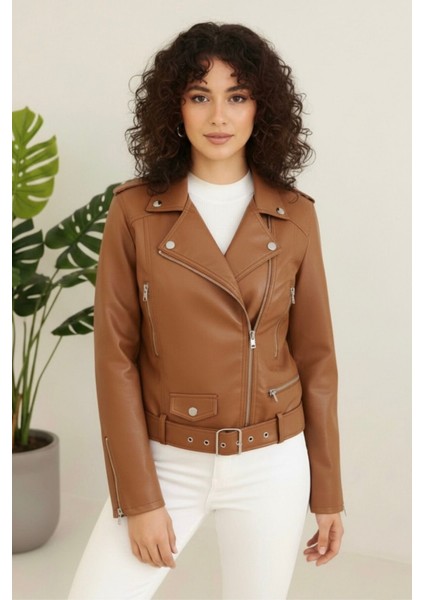 Kadın Yeni Sezon Polar Astarlı Deri Mont KS2553 Taba - 42 modelleri