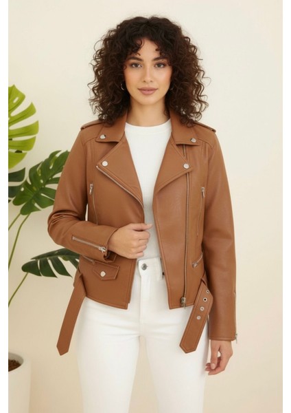 Kadın Yeni Sezon Polar Astarlı Deri Mont KS2553 Taba - 42