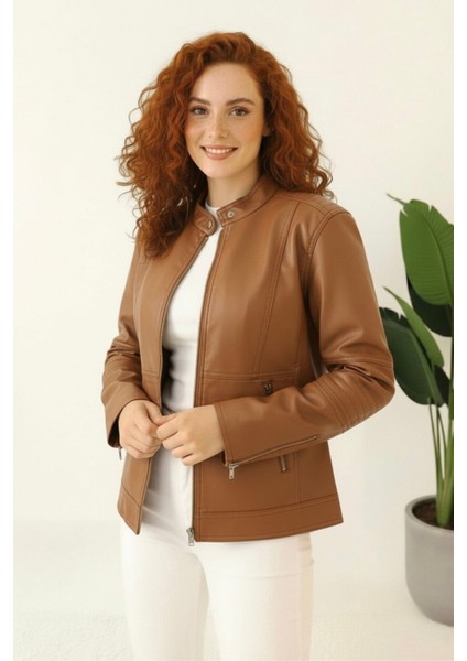 Yeni Sezon Polar Astarlı Kadın Suni Mont KS2554 Taba - 38 fiyatları