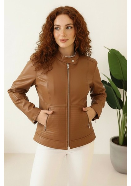 Yeni Sezon Polar Astarlı Kadın Suni Mont KS2554 Taba - 38 indirimleri