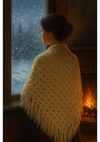 El emeği tığ işi Tiftik yün ajurlu Şal indirimleri