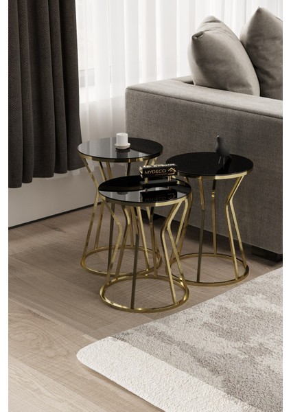 Kum Saati Zigon Sehpa Gold Kaplama Siyah Ayna