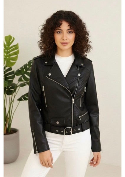 Kadın Yeni Sezon Polar Astarlı Deri Mont KS2553 40 - Siyah