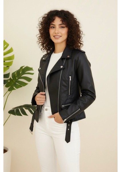 Kadın Yeni Sezon Polar Astarlı Deri Mont KS2553 40 - Siyah fırsatları