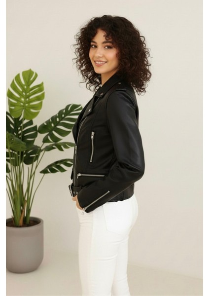 Kadın Yeni Sezon Polar Astarlı Deri Mont KS2553 40 - Siyah