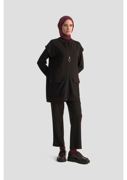File Yelekli Örme Takım 25KD1803 Siyah