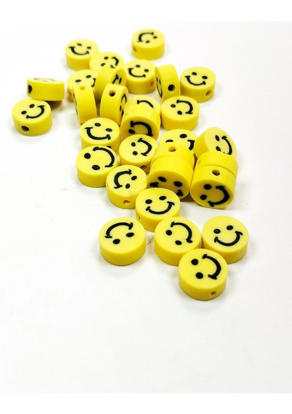 30 Adet 10 mm Polimer Kil Fimo Boncuk Takı Bileklik + 1 Metre Lastikli Misina Hediye - Gülen Yüz Smile fiyatları