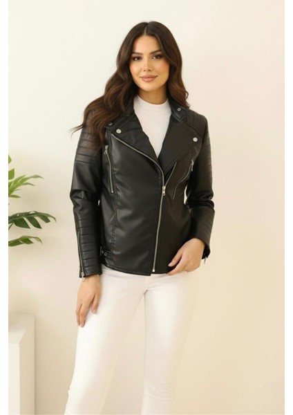 Yeni Sezon Kadın Deri Polar Astarlı Mont KS2558 42 - Siyah