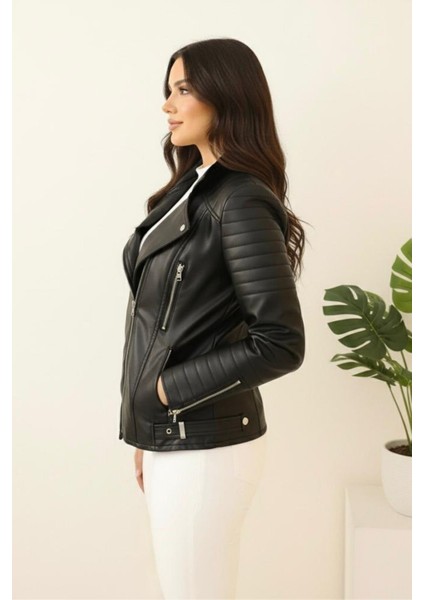 Yeni Sezon Kadın Deri Polar Astarlı Mont KS2558 42 - Siyah fırsatları