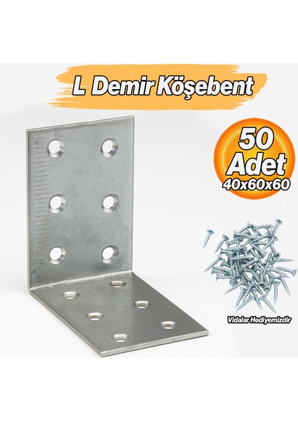 Metal L Demiri 40X60X60 mm Köşebent (50 Adet) Mobilya Dolap Eşya Duvara Sabitleme Bağlantı Aparatı fiyatları