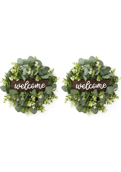 2x Garland Kapı Dekorasyonu ile Hoş Geldiniz Işareti Ahşap Asma Işareti Yapay Okaliptüs Çiftlik Evi Sundurma Dekorasyonu (Yurt Dışından)