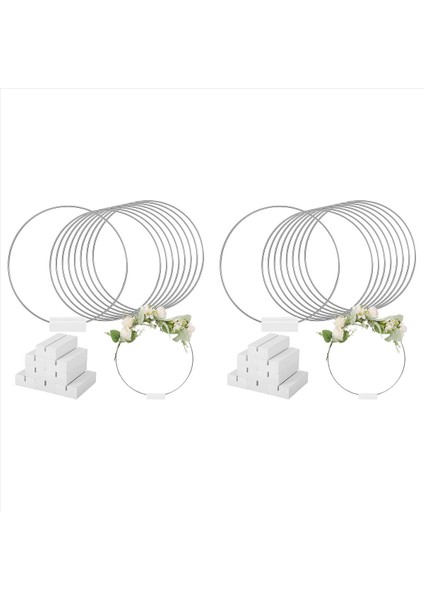 20 Pcs 25 cm Metal Çiçek Çember Merkez Parçası Ahşap Stand Çelenk Makramı Macrame Dıy El Sanatları (Beyaz) (Yurt Dışından)