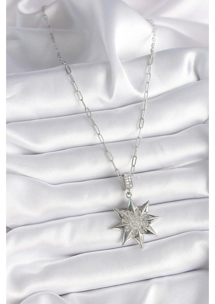 316L Çelik Gümüş Renk Zirkon Taşlı Kutup Yıldızı Model Kadın Kolye fiyatları