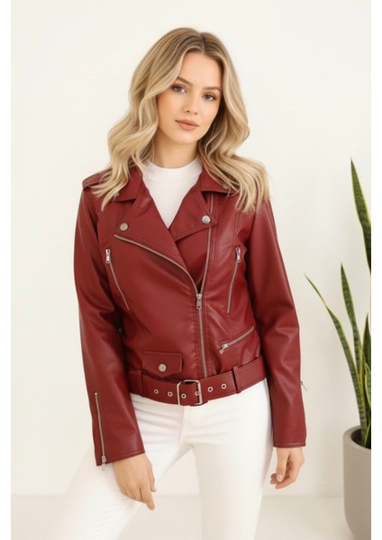Kadın Yeni Sezon Polar Astarlı Deri Mont KS2553 Bordo - 38