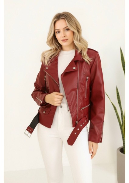 Kadın Yeni Sezon Polar Astarlı Deri Mont KS2553 Bordo - 38 fiyatları