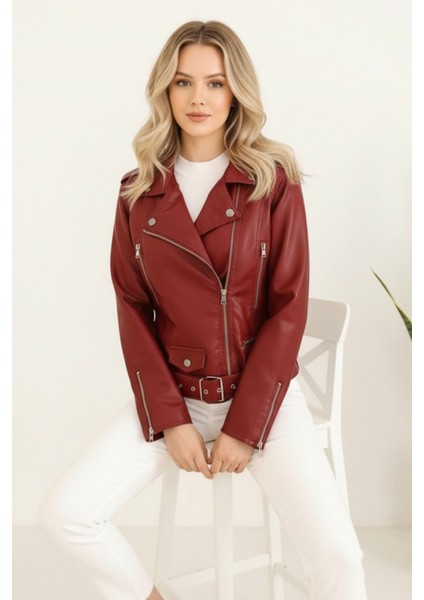 Kadın Yeni Sezon Polar Astarlı Deri Mont KS2553 Bordo - 38 indirimleri