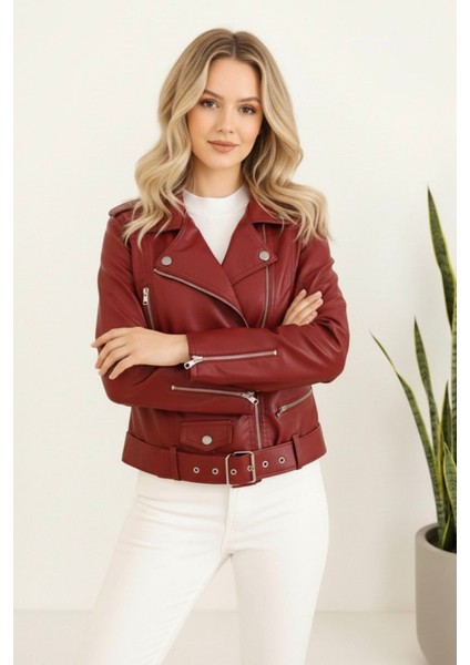 Kadın Yeni Sezon Polar Astarlı Deri Mont KS2553 Bordo - 38
