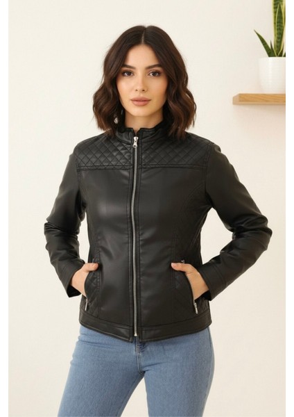 Polar Astarlı Deri Yeni Sezon Kadın Mont KS2556 42 - Siyah