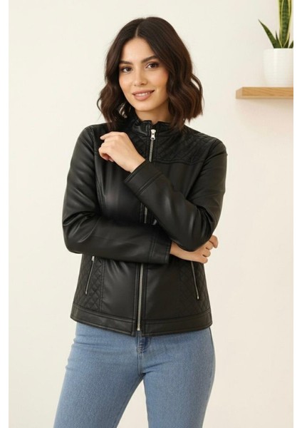 Polar Astarlı Deri Yeni Sezon Kadın Mont KS2556 42 - Siyah indirimleri