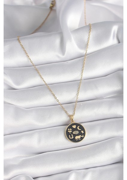 316L Çelik Gold Renk Siyah Şans Kolyesi fiyatları