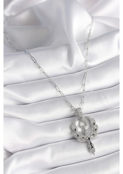 316L Çelik Gümüş Renk Zirkon Taşlı Anka Kuşu Model Kadın Kolye fiyatları