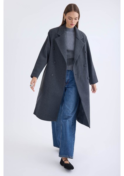 Düğmeli Uzun Kaşe Kaban