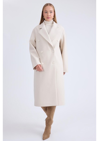 Düğmeli Uzun Kaşe Kaban